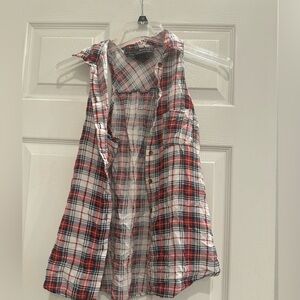 Red and White Plaid Tshirt Vest